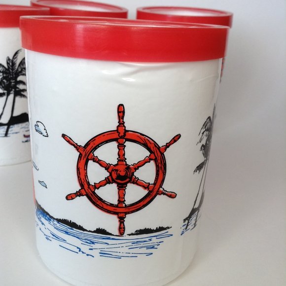 Lot of 6 Vintage Styrofoam Beer Pop Can Cooler Koozie Nautical Sailing Beach Sun - Picture 11 of 14